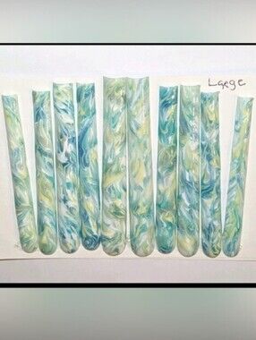 Hand CRAFTED Hand Painted Marbled Acrylic Press On Nails Sz Large
